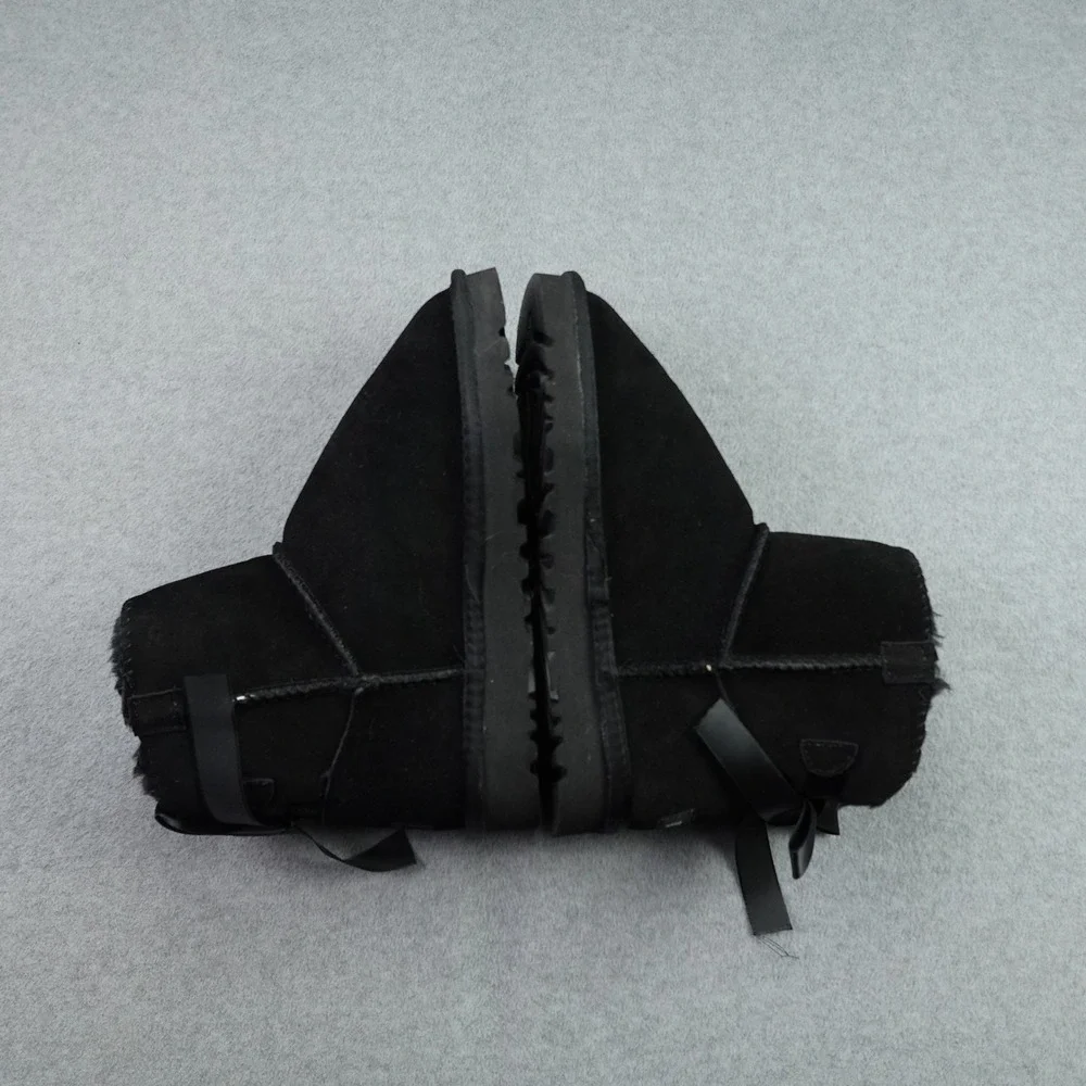 UGG Boots Womens 39 Black Gita Satin Bow Suede Sheepskin Ankle Winter